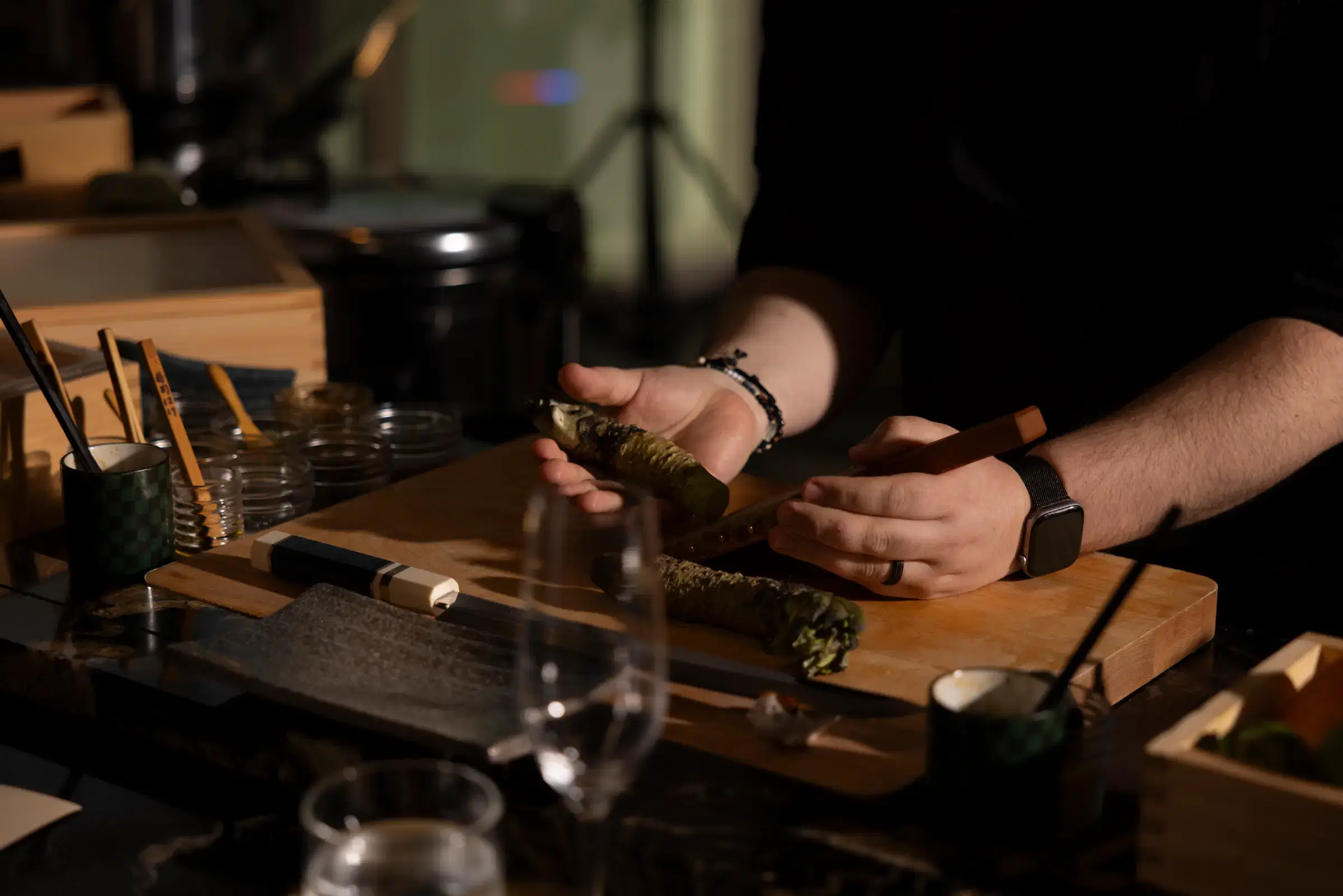 Chef preparing an omakase course